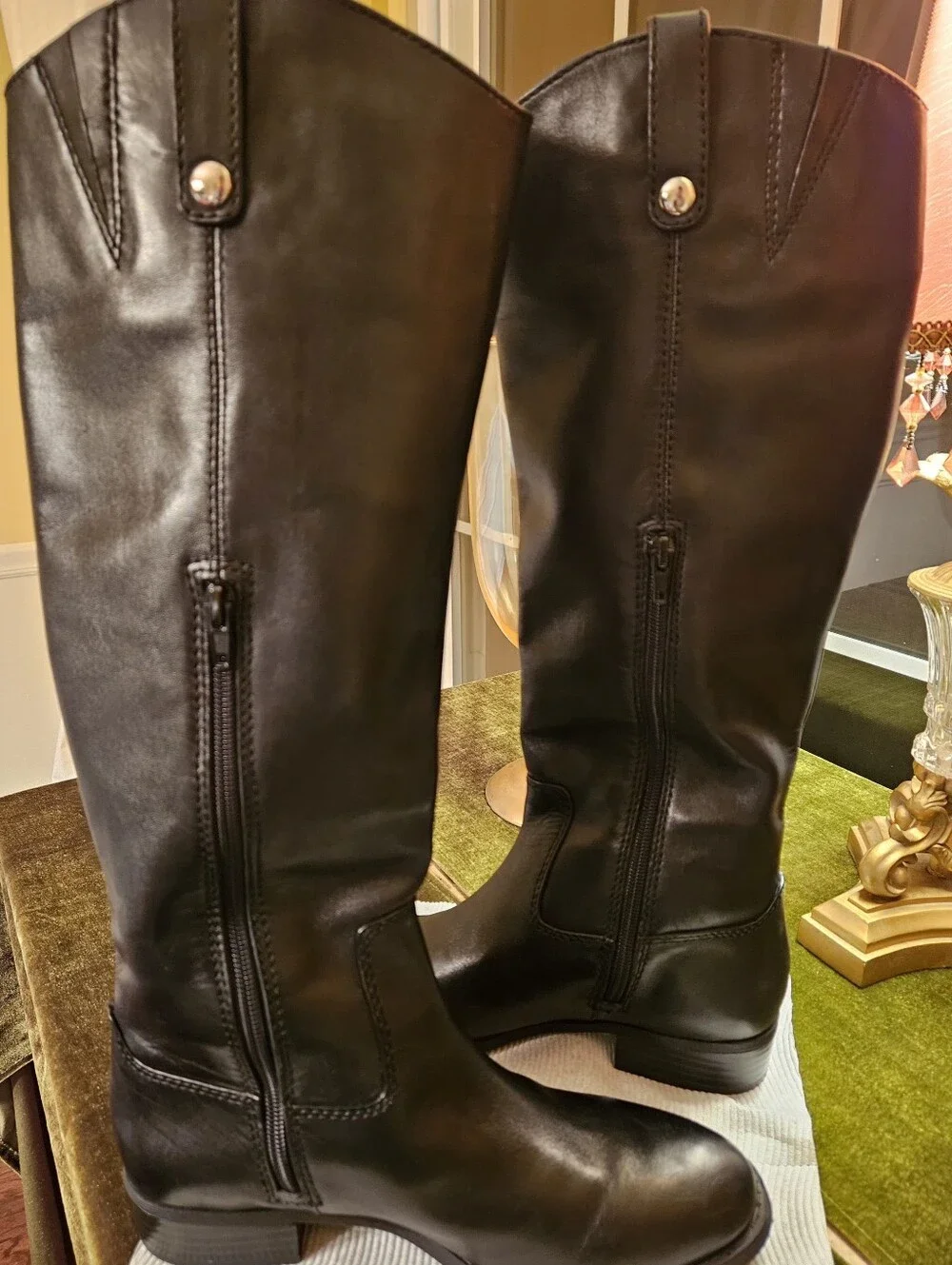 INC International Concepts Fawne Black Leather Riding Boots 7.5 M - FLAWLESS